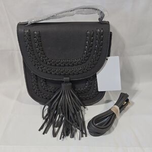 Black Braided Tassel Crossbody Bag - J